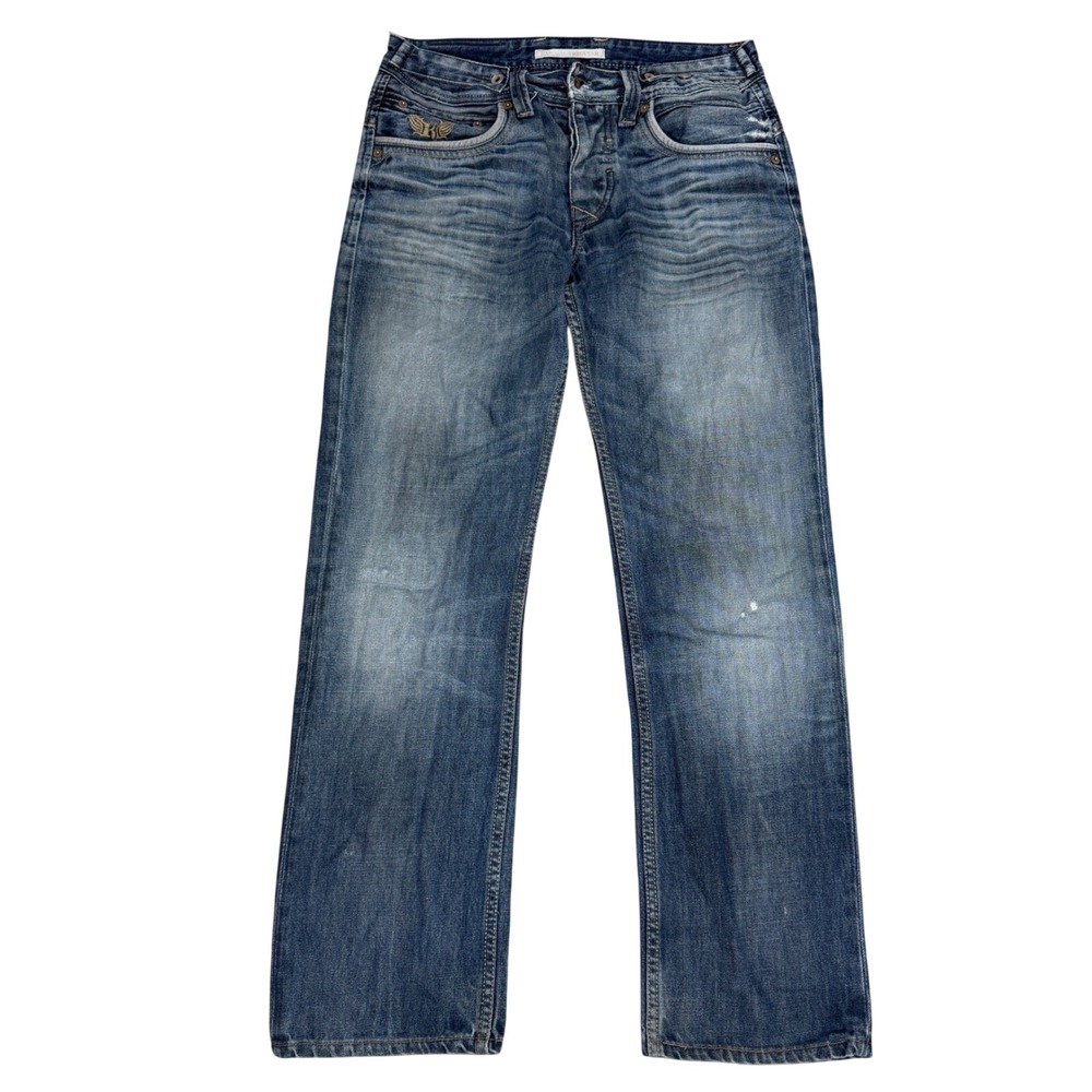 Kaporal 5 y2k Straight Leg Euro Jeans Mens 28 Blue Medium Wash Embroidered